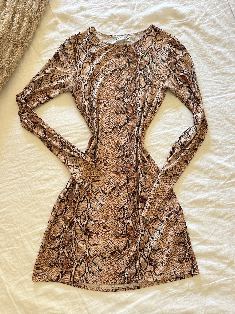 Reformation Snake Print Long Sleeve Bodycon Dress - Brown